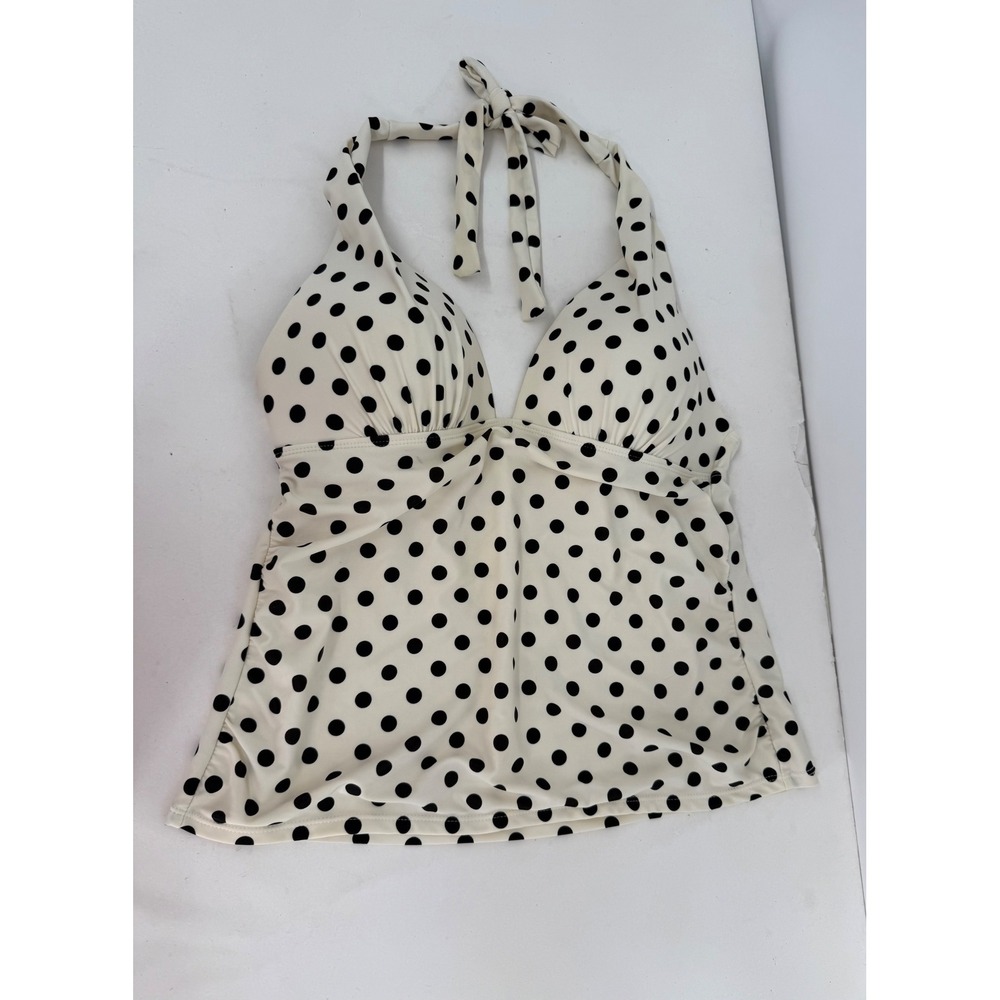 Collections by Catalina Womens Polka Dot Halter Tankini Top White Black Sz M